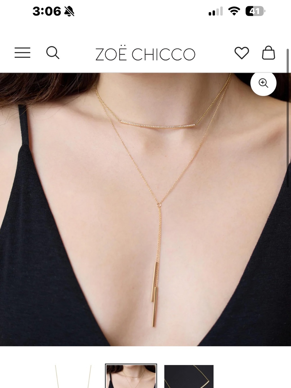 Zoe Chicco 14k gold and 2” pave diamond bar necklace 18”. - Picture 7 of 8